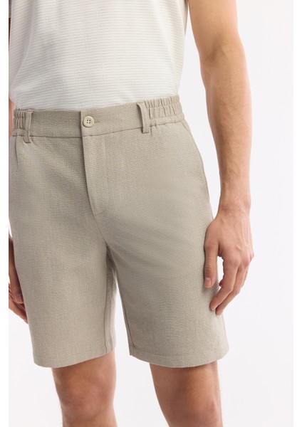 Erkek Bej Yanı Lastikli Gofreli Bi-Stretch Slim Fit Chino Şort A51Y3730