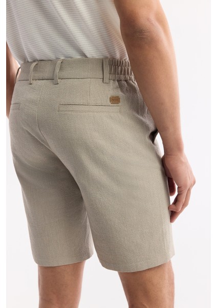 Erkek Bej Yanı Lastikli Gofreli Bi-Stretch Slim Fit Chino Şort A51Y3730