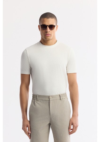 Erkek Bej Yanı Lastikli Gofreli Bi-Stretch Slim Fit Chino Şort A51Y3730