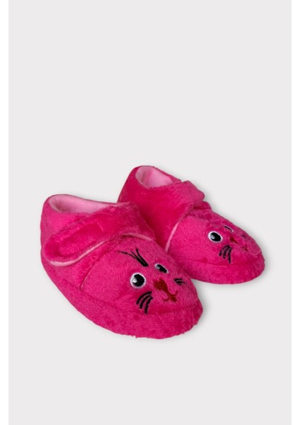 Kız Çocuk Cırtlı Kaydırmaz Taban Anaokulu Kreş Ev Ayakkabısı Panduf Fuşya