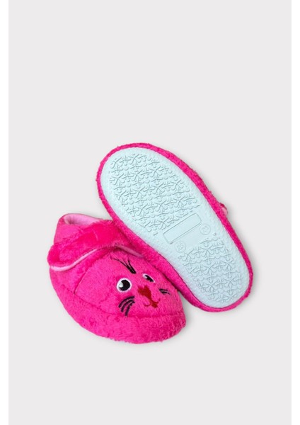 Kız Çocuk Cırtlı Kaydırmaz Taban Anaokulu Kreş Ev Ayakkabısı Panduf Fuşya