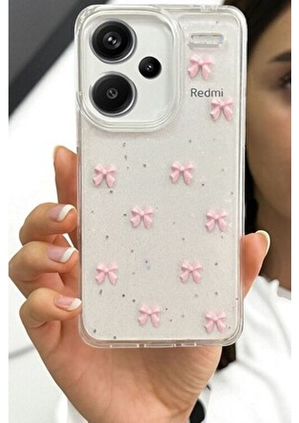 Xiaomi Note 13 Pro Plus 5g Uyumlu Pembe Fiyonk Desenli Şeffaf Yumuşak Silikon Kılıf