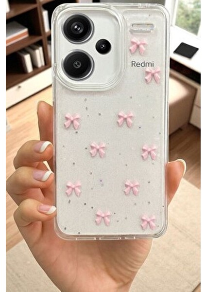 Xiaomi Note 13 Pro Plus 5g Uyumlu Pembe Fiyonk Desenli Şeffaf Yumuşak Silikon Kılıf