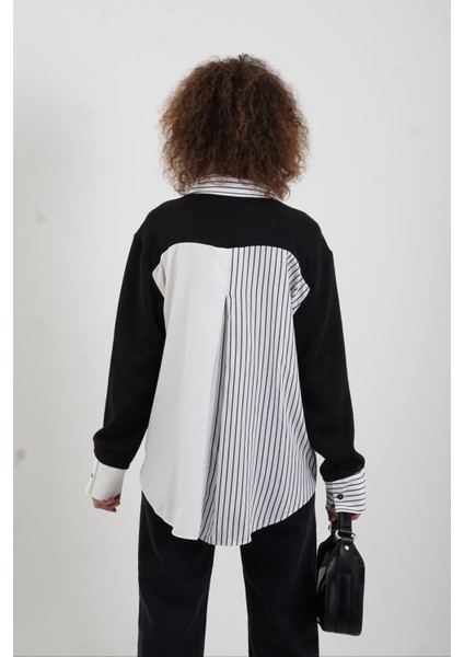 Siyah Triko Detaylı Çizgili Gömlek fırsatları