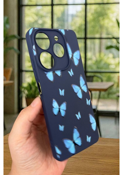 Tecno Spark 10 Pro Uyumlu Mavi Kelebek Desenli Silikon Darbe Emici Klasik Korumalı Rubber Kılıf modelleri