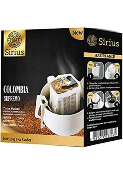 Sirius Premium Pratik Filtre Kahve Colombia (5 Ad.)