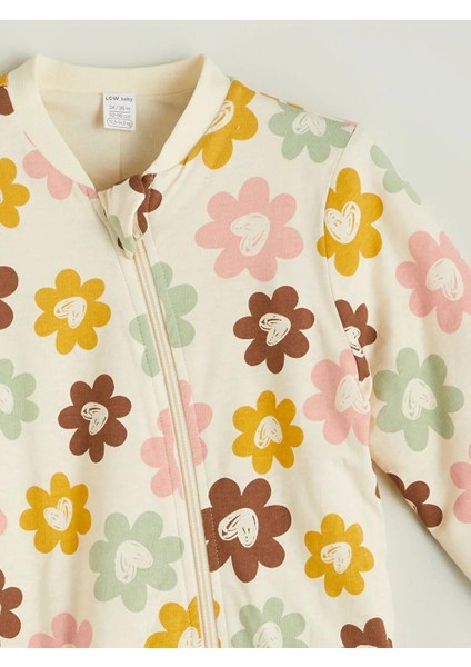 1.6 Tog Bisiklet Yaka Uzun Kollu Çiçek Desenli Kız Bebek Tulum (W5)