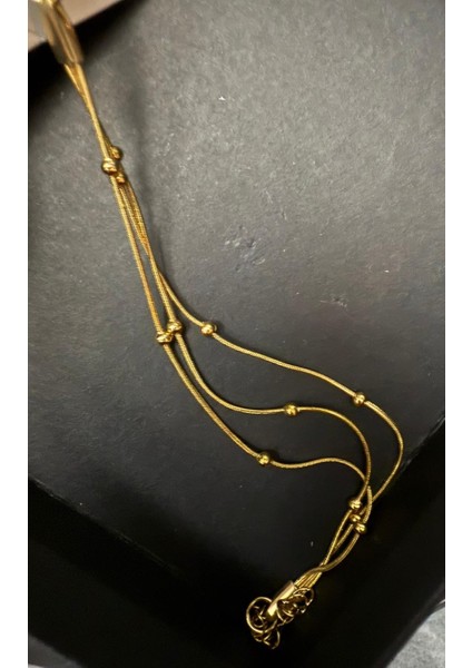 Altın Rengi Üçlü Yılan Zincir Dorikalı Çelik Bileklik - Minimalist Top Detaylı Altın Rengi Zarif Kadın Bilekliği modelleri