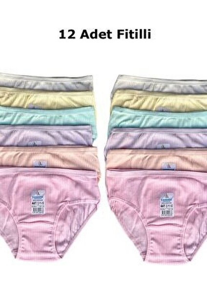 12'li Dondeza Pamuklu Fitilli Kaşkorse Pastel Renk Kız Çocuk Bikini Külot