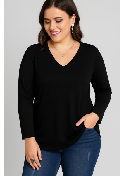 Büyük Beden V Yaka Uzun Kol Geniş Etekli Bluz fiyatları