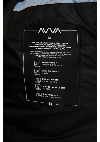 Erkek Açık Mavi Kapüşonlu Su İtici Kumaşlı Şişme Mont E006011