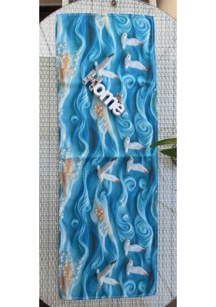 Martı ve Deniz Desenli 3 Boyutlu Runner