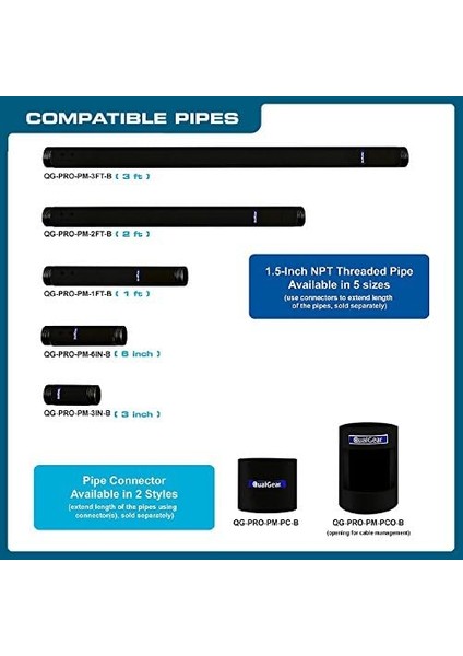 Pro-Av Qg-Kıt-Ca-3ın-B Tek Kirişli Tavan, 3 Inç 1,5 Inç Projektör Montaj Kiti Aksesuarı, Siyah modelleri