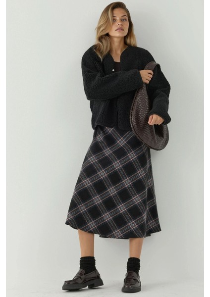 Kadın A-Form Kalın Midi Etek Oxford Mavisi