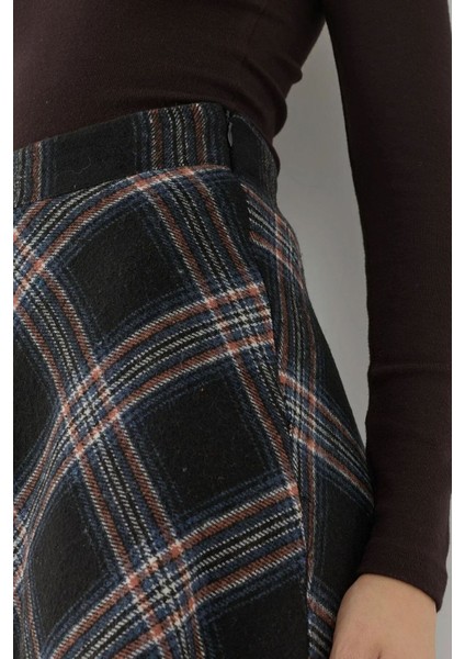 Kadın A-Form Kalın Midi Etek Oxford Mavisi