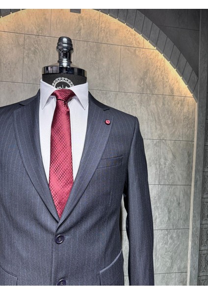 Slim Fit Viscon Çizgili Takım Elbise fiyatları