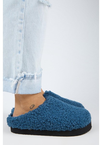 (Orlina) Kadın Tedy Sabo Platform Gece Mavisi Terlik