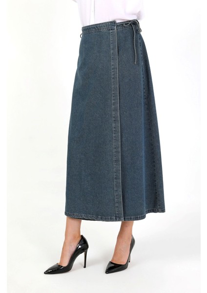 Yandan Bağlamalı Denim Etek- Mavi modelleri