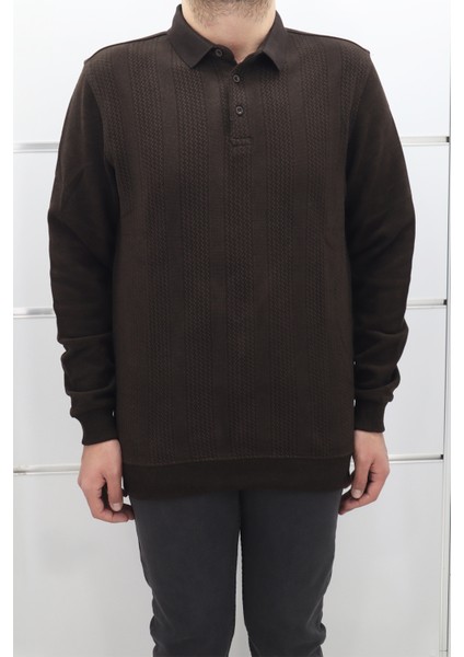 Fistan Store Erkek Desenli Spor Kesim Normal Kalıp Polo Yaka Selanik Kumaşlı Kışlık Kazak