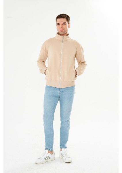 Erkek Tam Fermuarlı Pamuklu Eşofman Üstü Bej 9507-B fiyatları