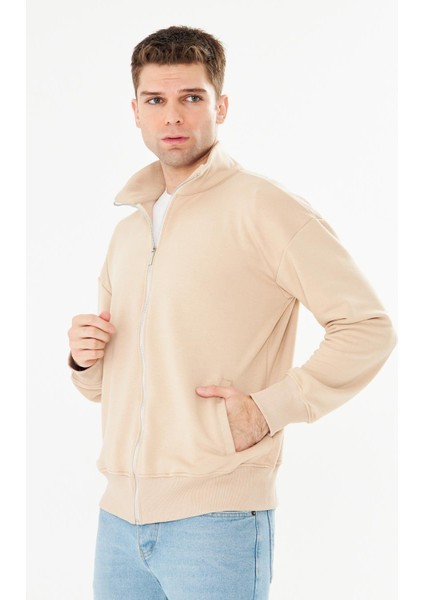 Erkek Tam Fermuarlı Pamuklu Eşofman Üstü Bej 9507-B modelleri