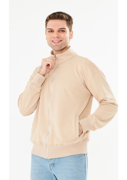 Erkek Tam Fermuarlı Pamuklu Eşofman Üstü Bej 9507-B fırsatları