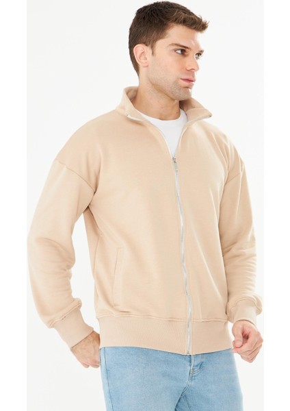 Erkek Tam Fermuarlı Pamuklu Eşofman Üstü Bej 9507-B indirimleri