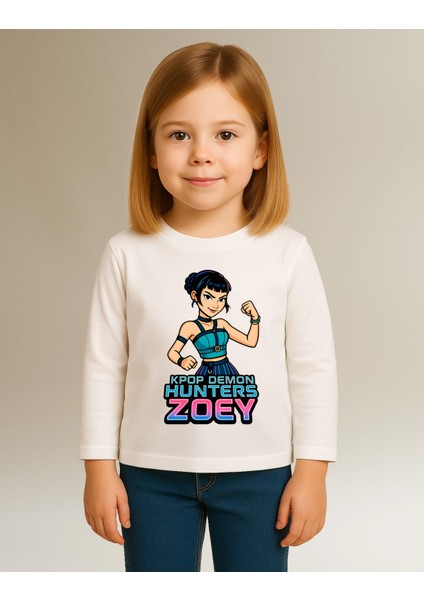 Kpop Demon Hunters Huntrix Zoey Uzun Kollu Baskılı Kız Çocuk Tişört (4-13 Yaş) modelleri