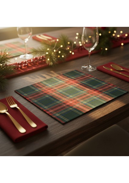 4 Adet Amerikan Servis,yılbaşı Temalı Amerikan Servis,yıkanablir Supla 32X42 cm