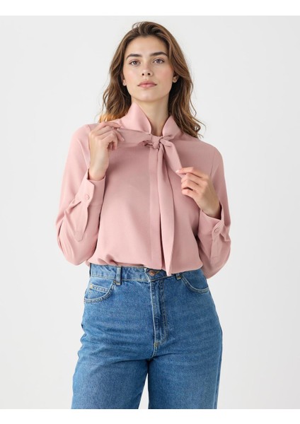 Pembe Düz Kesim Boyundan Bağlı Dokuma Gömlek fiyatları