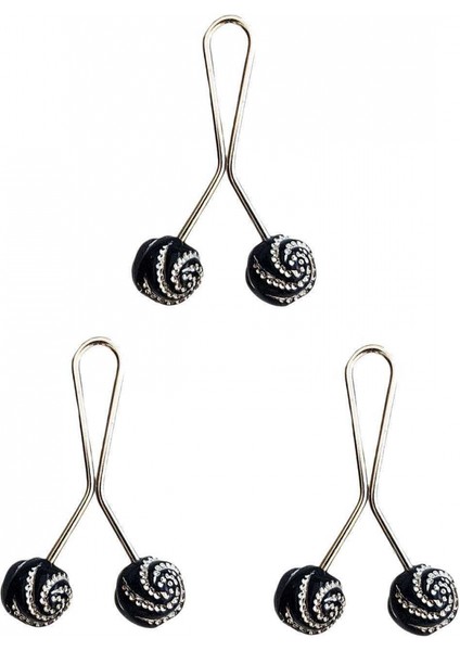 3 Adet Tesettür Eşarp ve Şal Klipsi Siyah Desenli