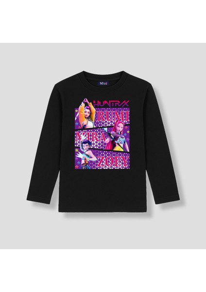 Kpop Demon Hunters Huntrix Uzun Kollu Baskılı Kız Çocuk Tişört (4-13 Yaş)