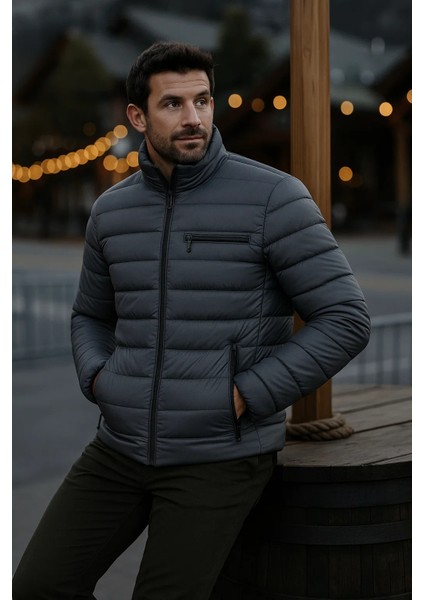 Erkek Trend Günlük Dik Yaka Kışlık Füme Şişme Mont fiyatları