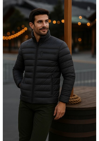 Erkek Trend Günlük Dik Yaka Kışlık Füme Şişme Mont modelleri