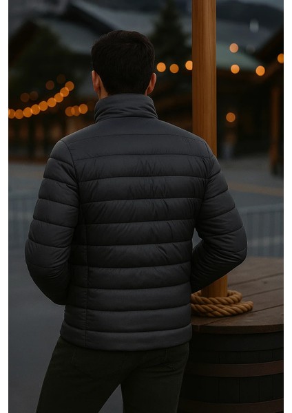 Erkek Trend Günlük Dik Yaka Kışlık Füme Şişme Mont