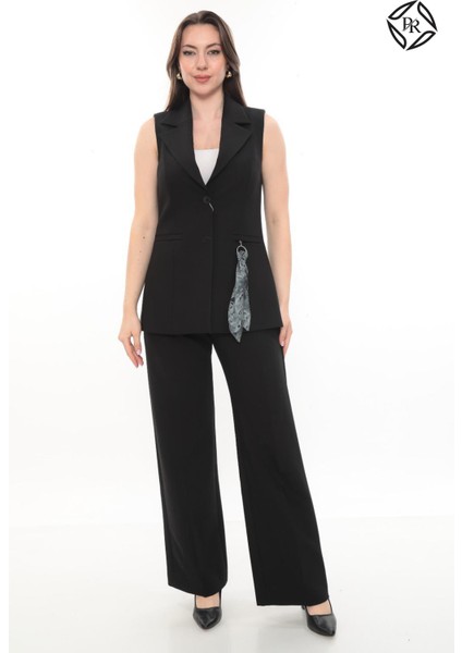 Kadın Rahat Kesim Astarlı Kolsuz Blazer Ceket Pantolon Takım Elbise