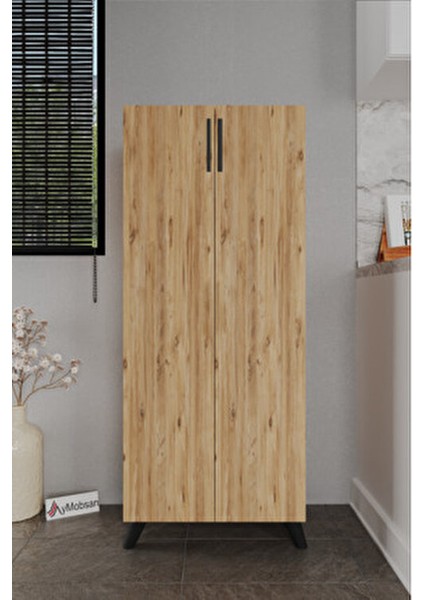 Kayra 2 Kapaklı 5 Raflı Boy Dolabı Çok Amaçlı Dolap Kiler Dolabı Mutfak Dolabı, Çam