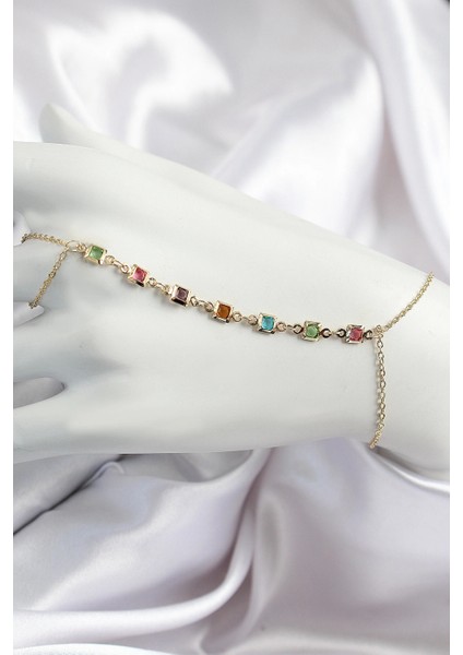 Pirinç Renkli Kare Zirkon Taşlı Y Model Gold Renk Kadın Şahmeran - TJ-SN682