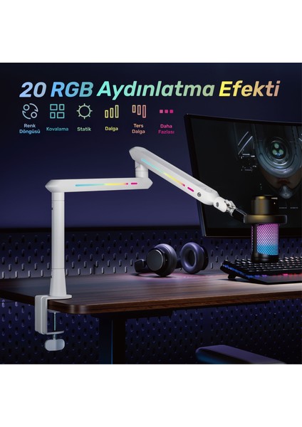 STD191LW Elysium Profesyonel Rgb Işıklı Amortisörlü Yayıncı Stüdyo Mikrofon Kolu fiyatları