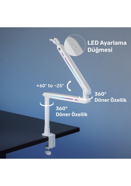 STD191LW Elysium Profesyonel Rgb Işıklı Amortisörlü Yayıncı Stüdyo Mikrofon Kolu indirimleri