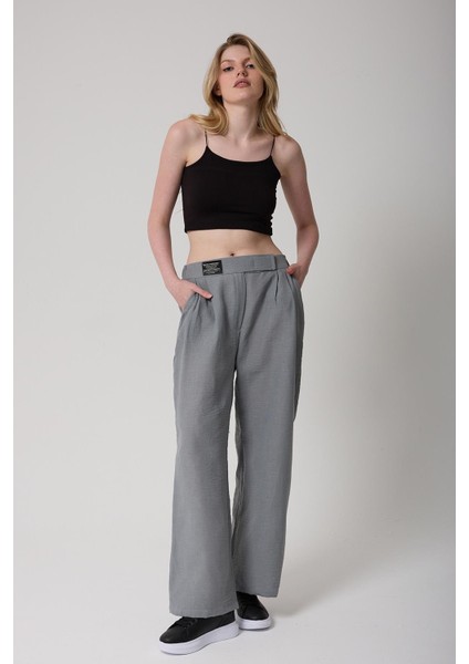 Kadın Yüksek Bel Cırtlı Palazzo Pantolon