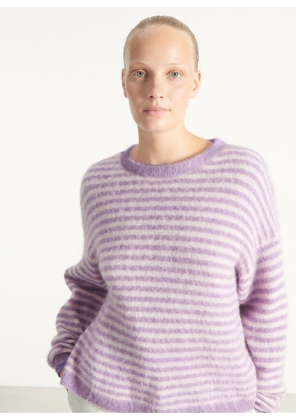 Yuvarlak Yaka Standart Çizgili Lila Kazak Kadın NEN18CH25VRBR fiyatları