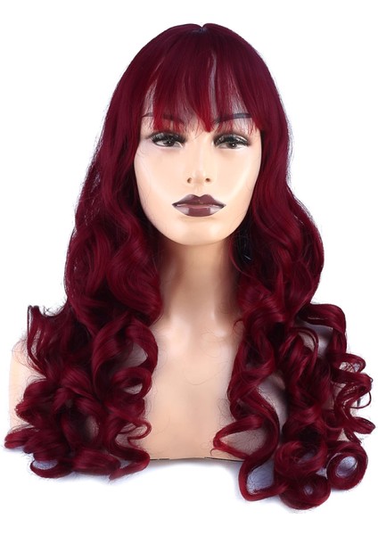 Dalgalı Perçemli Uzun Fiber Sentetik Peruk - Kızıl fiyatları
