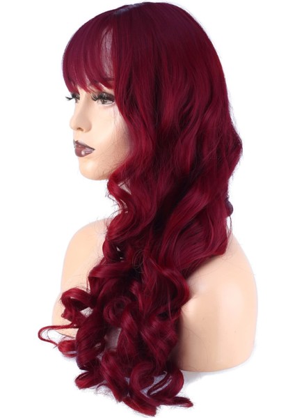 Dalgalı Perçemli Uzun Fiber Sentetik Peruk - Kızıl fırsatları