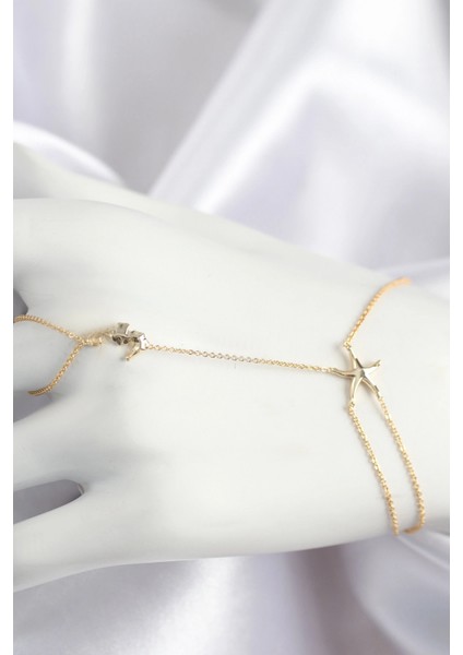 Pirinç Zirkon Taşlı Deniz Atı Ve Yıldız Model Gold Renk Şahmeran - TJ-SN713