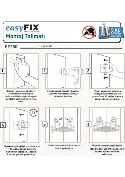 Easyfix Yapışkanlı Banyo Rafı Şampuanlık Kancalı Köşe Rafı Siyah fırsatları