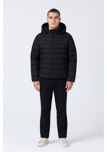 Erkek Deri Içi Yünlü Şişme Mont (Fermarlı Kapşonlu)