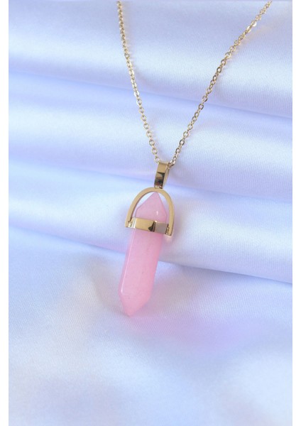 316L Çelik Gold Renk Kristal Pembe Taş Model Kadın kolye - TJ-BKO7472
