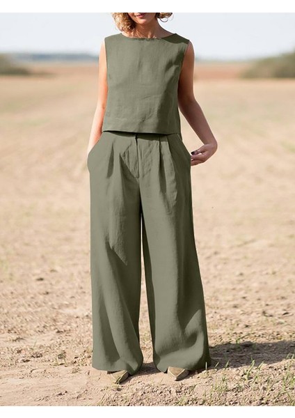 Kadın Keten Kolsuz Alt Üst Takım indirimleri