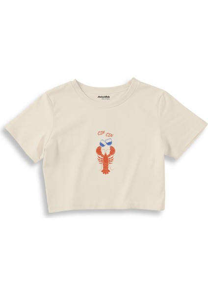 Cın Cın Crop Tişört - Ekru